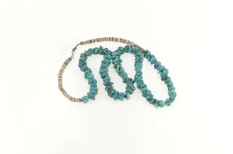 Sterling Silver Native American Raw Turquoise Onyx Beaded Necklace