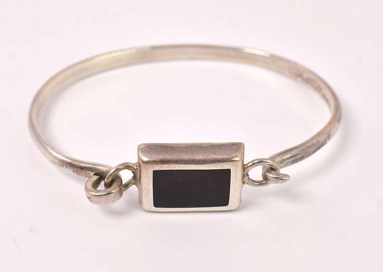Black Gem In Sterling Silver Bracelet