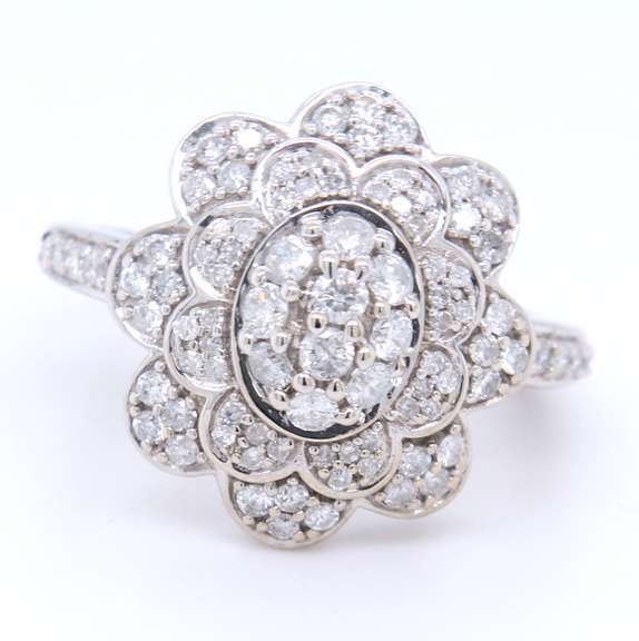 Brilliant White Gold Diamond Cluster Flower Ring