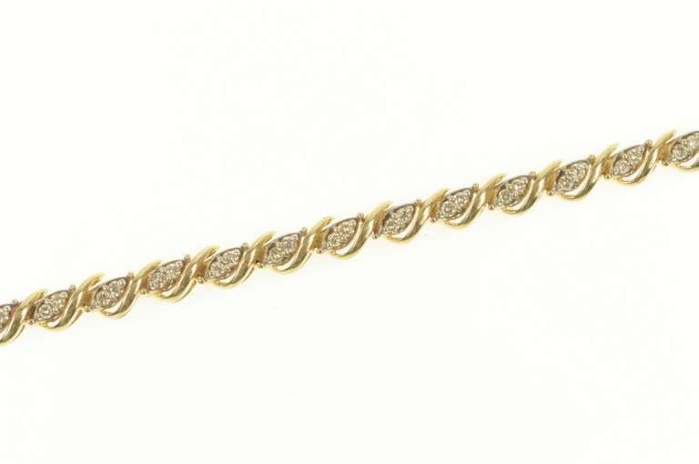 10K Yellow Gold 1.00 Ctw Wavy Link Classic Vintage Tennis Bracelet