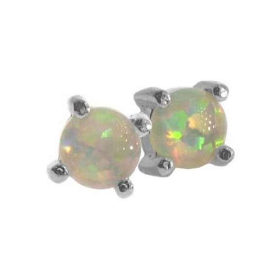 Created White Opal Stud Earrings in Sterling Silver