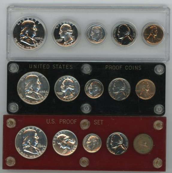 3 1956 Gem 5-pc Proof Sets all in custom holders