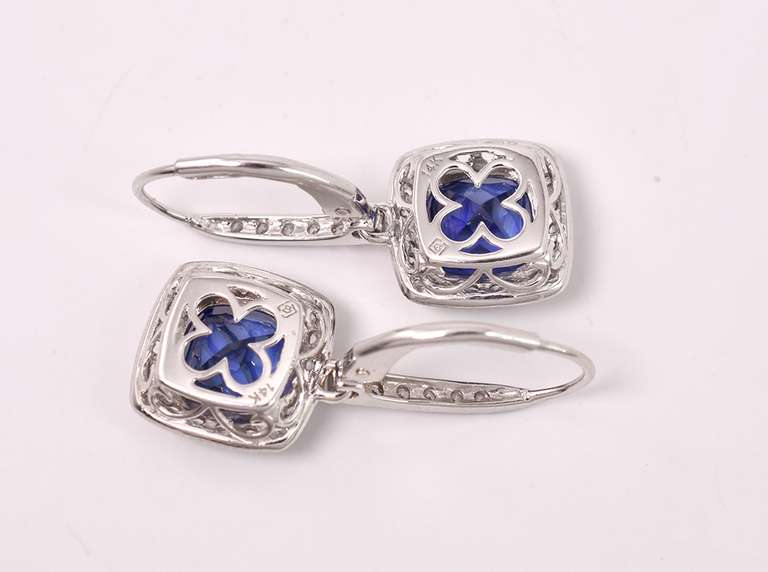 Sensational Blue Sapphire Dangle Earrings in 14K White Gold