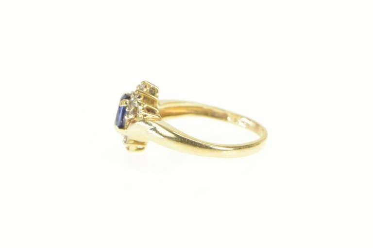 14K Yellow Gold Oval Syn. Sapphire Diamond Cluster Ring