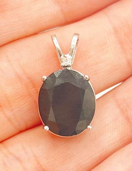 14kt Gold, Blue Sapphire, & Diamond Pendant