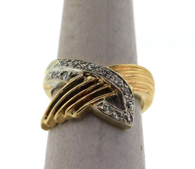Contemporary Diamond Crusted Ring with 14k White and Yellow Gold