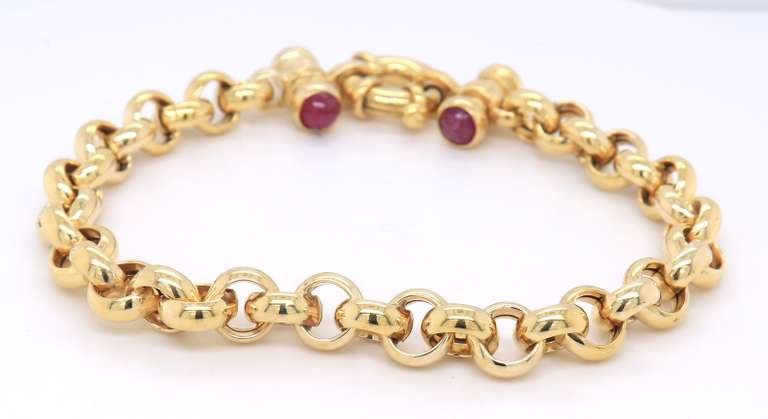 Charming Yellow Gold Rolo Chain Link Toggle Ruby Bracelet