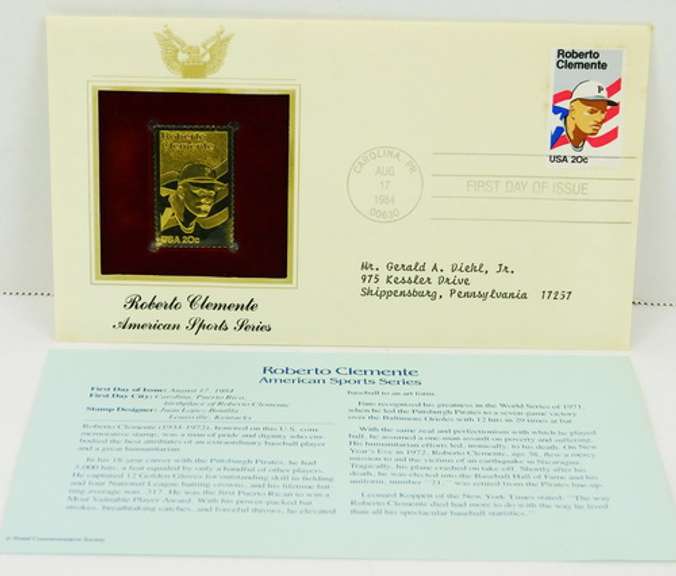 Roberto Clements 1984 1st Day Issue & 22KT Stamp