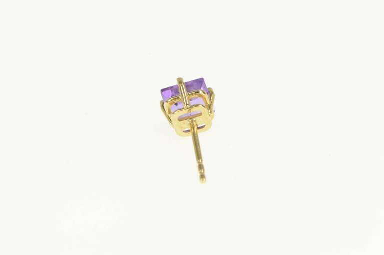 14K Yellow Gold Square Princess Amethyst Solitaire Single Stud Earring