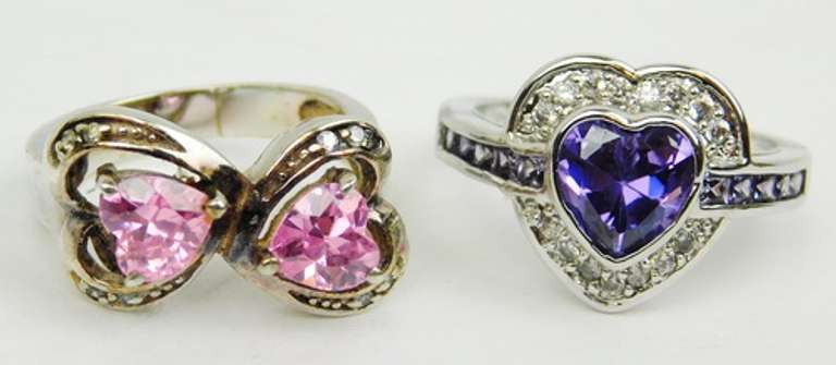 2 Sterling Silver Quartz Heart Rings