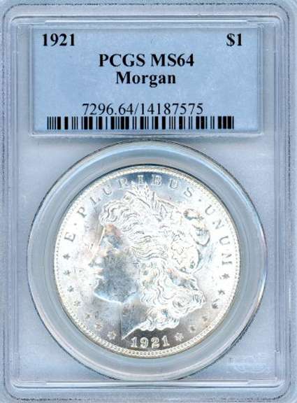 1921 Morgan Silver Dollar in PCGS MS64