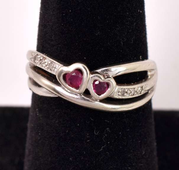 Darling Ruby Heart and Diamond Ring in White Gold