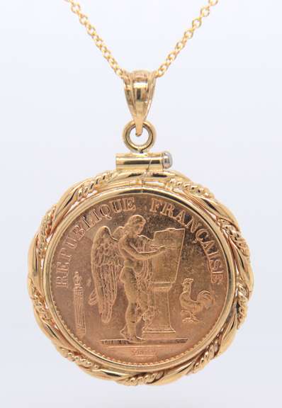 Incredible Francs 20 1895 Coin in Rope Bezel on Chain