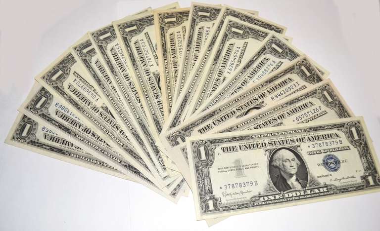 12 Various 1935 F &1957 B Near Unc $1 Silver Certificates