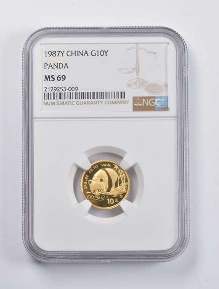 MS69 1987Y China 10 Yuan Gold Panda 1/10 Oz. .999 Fine Gold NGC