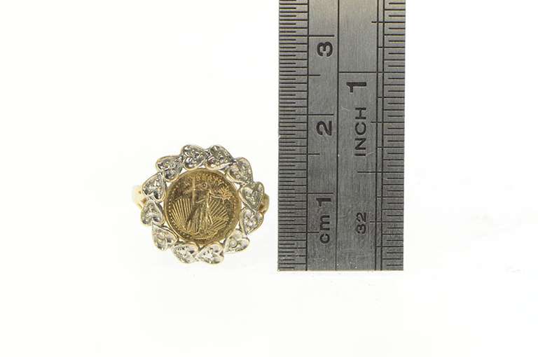 10K Yellow Gold Diamond American Eagle Tribute Coin Ring