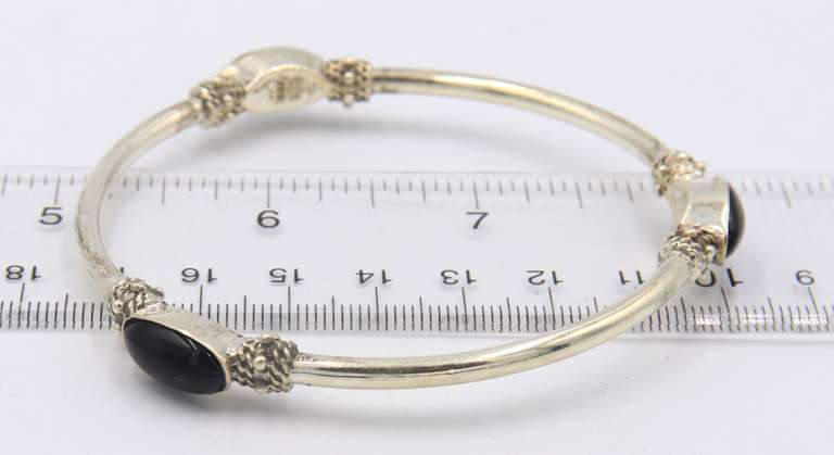 Vintage 925 Sterling Silver Signed Black Onyx Bangle