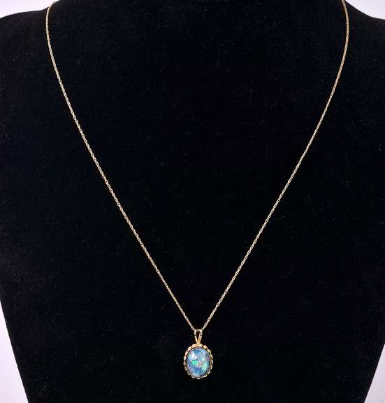 Wonderful Mosaic Opal Pendant Necklace in 14K Yellow Gold