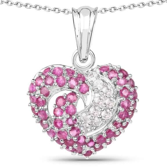 Natural Ruby & Natural White Sapphire Heart Pendant