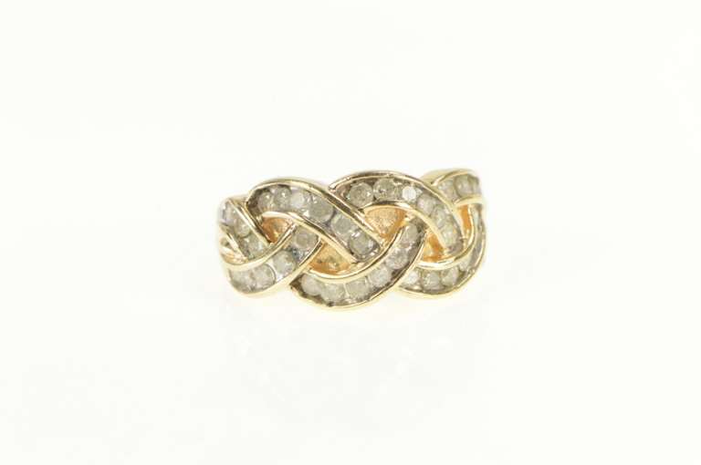 10K Yellow Gold 0.70 Ctw Diamond Braid Plait Statement Band Ring