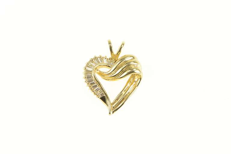 14K Yellow Gold 0.75 Ctw VVS Baguette Diamond Heart Love Pendant