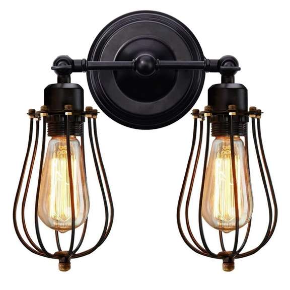 110V Wall Sconce 2 Light Metal Industrial Wire Cage