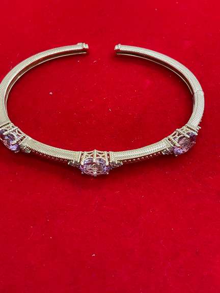 LADIES 14K GOLD DIAMOND AND KUNZITE CUFF BANGLE BRACELET