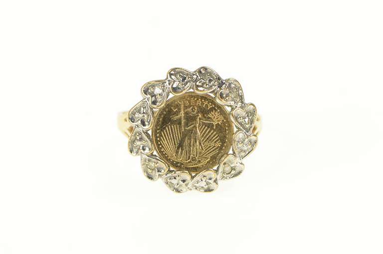 10K Yellow Gold Diamond American Eagle Tribute Coin Ring