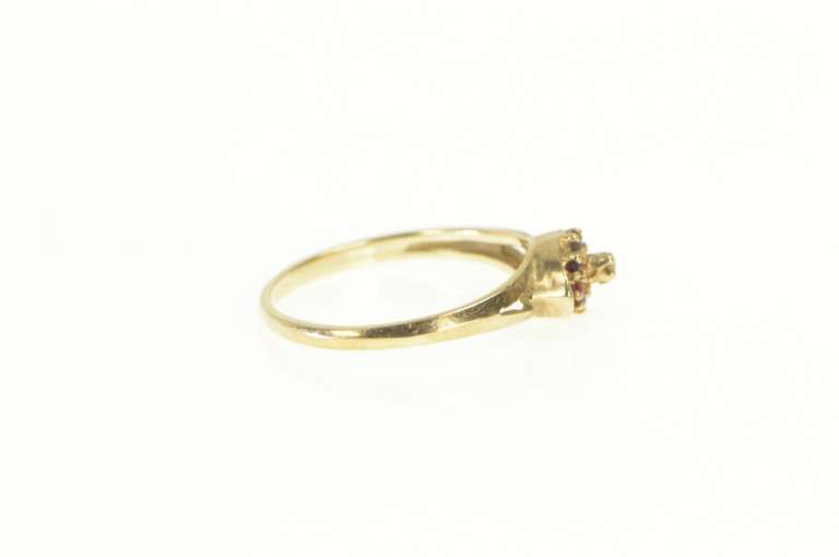 10K Yellow Gold Diamond Ruby Halo Flower Cluster Retro Ring