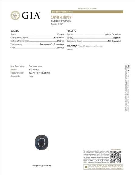 Investment sized 7.13ct GIA certified Sapphire