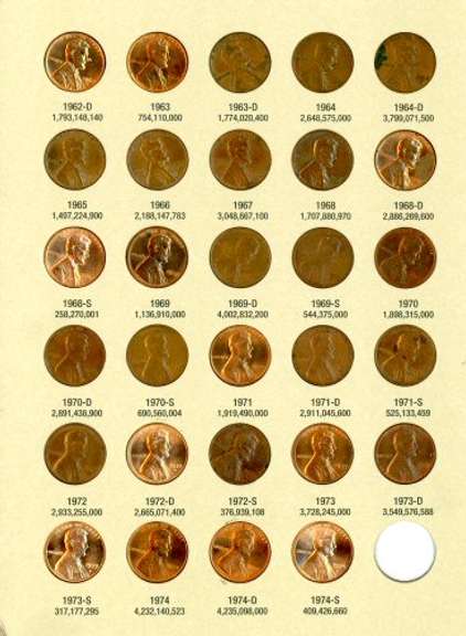 Set of Lincoln Wheat Cents 1941-1974-S in Album
