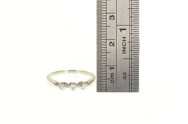14K White Gold 1950's Three Stone Diamond Wedding Band Ring