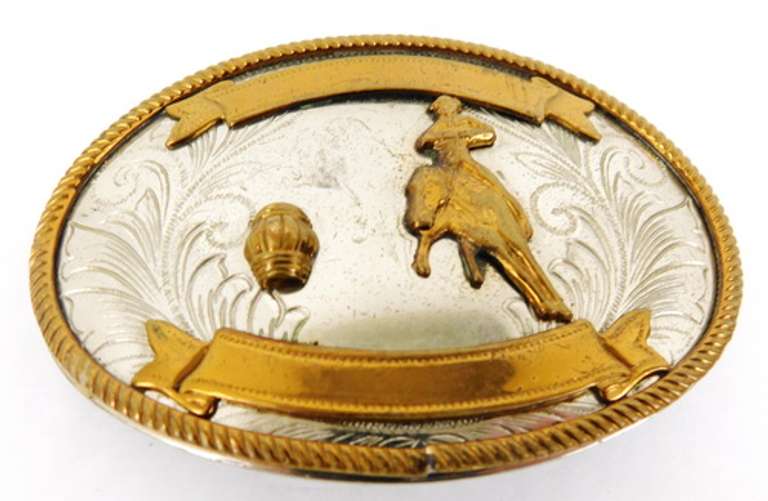 1981 Justin Nickel Silver Barrel Racing Belt Buckle