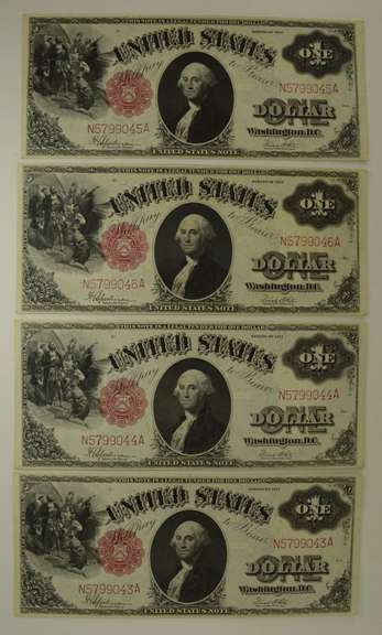 Lot (4) 1917 $1 Legal Tender Large Size Notes - Consecutive!