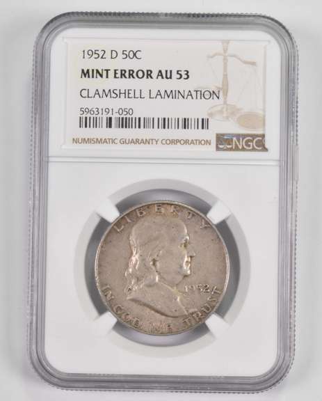 Mint Error AU53 1952-D Franklin Half Dollar Clamshell Lamination NGC