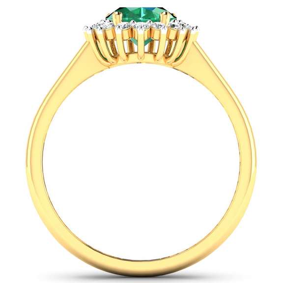 Solid 14 Kt Yellow Gold Emerald Diamond Ring