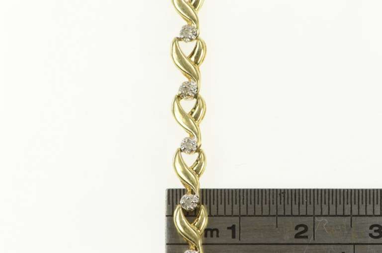10K Yellow Gold Diamond Wavy Criss Cross Vintage Tennis Bracelet
