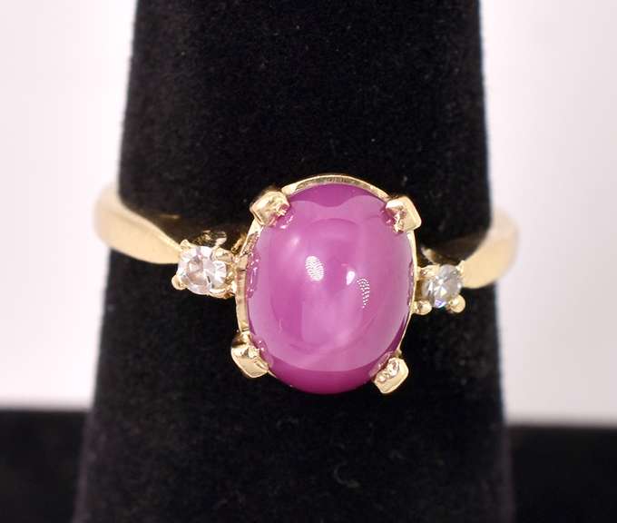 Gorgeous Star Ruby and Diamond Ring in 14K Yellow Gold