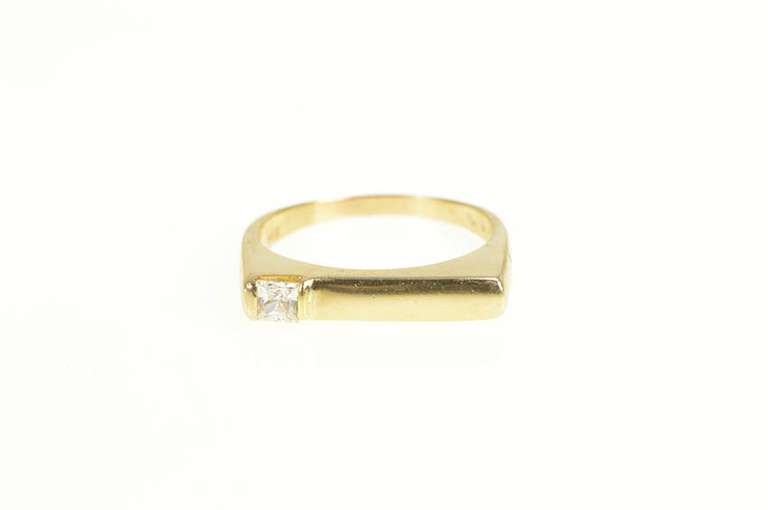 14K Yellow Gold Squared Solitaire Geometric Stackable CZ Band Ring