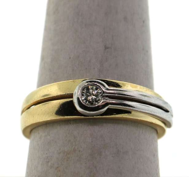 Elite 14k White and Yellow Gold Solitaire Diamond Ring