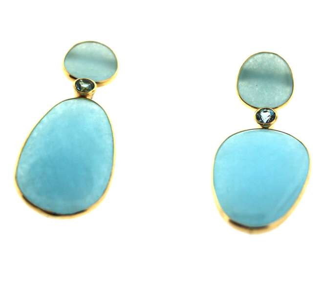 Exotic 18k Yellow Gold Aquamarine Earrings