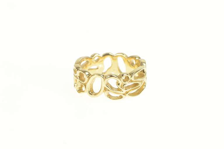 14K Yellow Gold Geometric Oval Pattern Designer Men's Band Ring