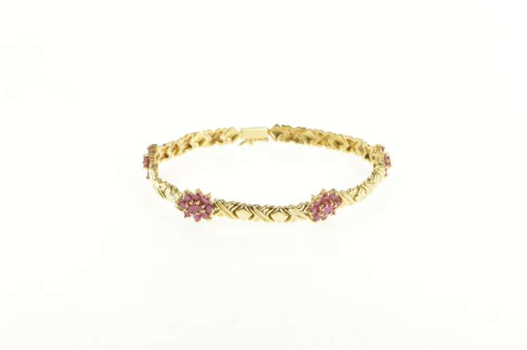14K Yellow Gold 5.00 Ctw Natural Ruby XO Hugs Kisses Bracelet