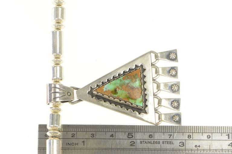 Sterling Silver Triangle Cut Turquoise Native American Fringe Necklace