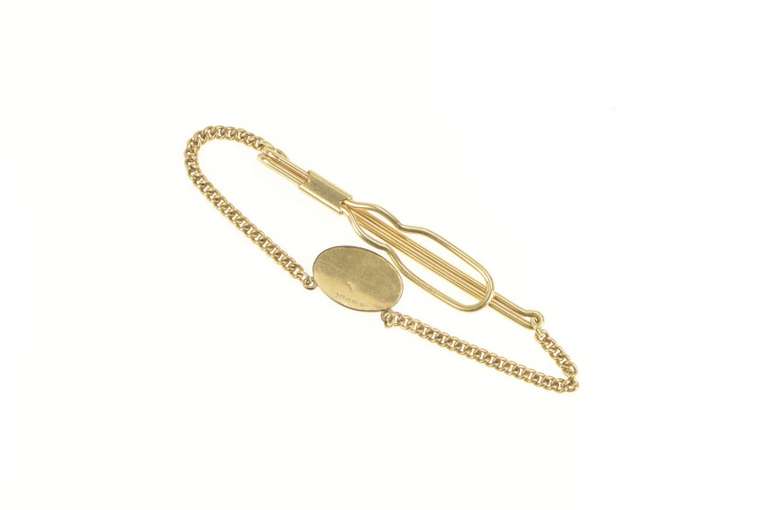 Gold Filled S Pinstripe Monogram Dangle Chain Charm Tie Bar