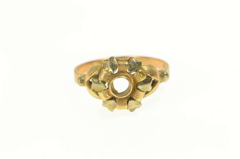 18K Yellow Gold Victorian 3.5mm Floral Engagement Setting Ring