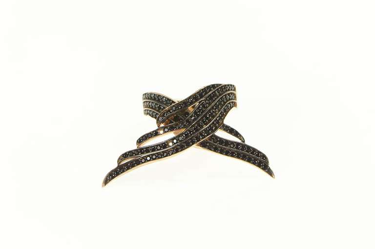 Sterling Silver Angel Wings Pave Sim. Black Diamond Rose Ring