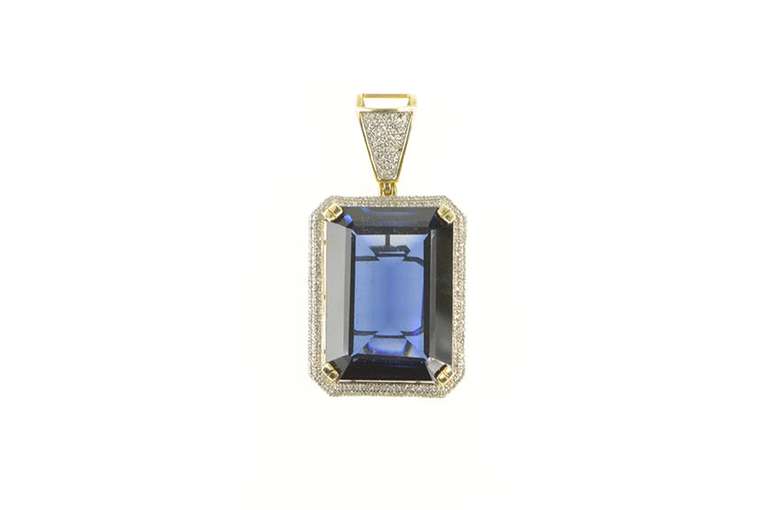 10K Yellow Gold Emerald Sim. Sapphire Diamond Encrusted Pendant