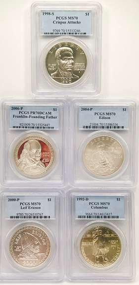 5 one silver dollar certified