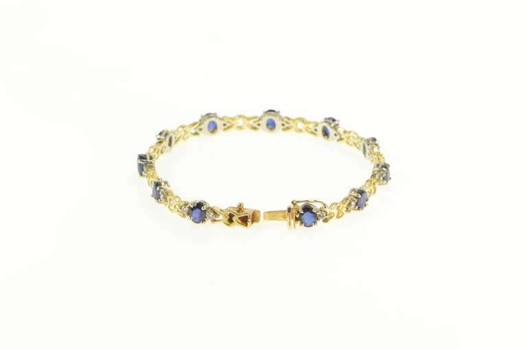 14K Yellow Gold 4.25 Ctw Sapphire Diamond Tennis Bracelet